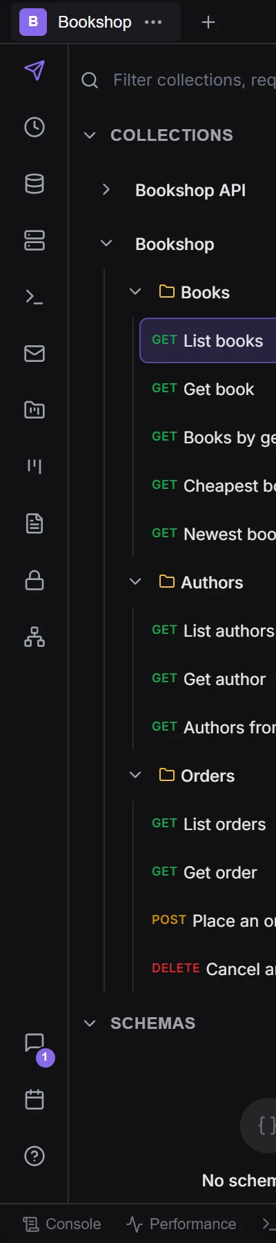 The rail with every tool shown, the API Client button active and the Chat, Calendar and Help group at the bottom